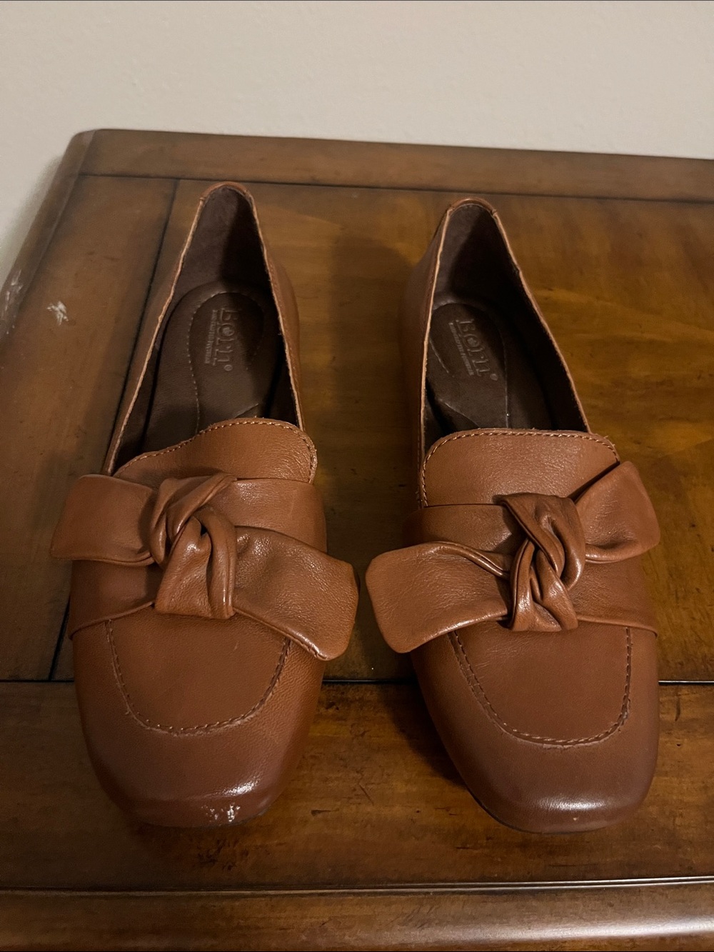 Born Cognac Brown Knot-Front Loafer Flats